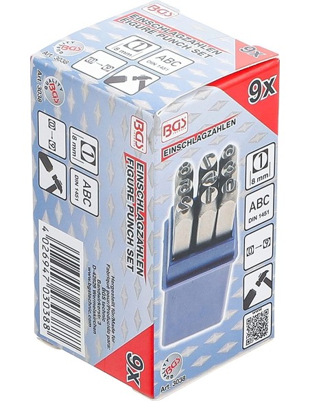 BGS 3038 Set kit punzoni stampini numerici 9 pz numeri da 0 9 in ferro