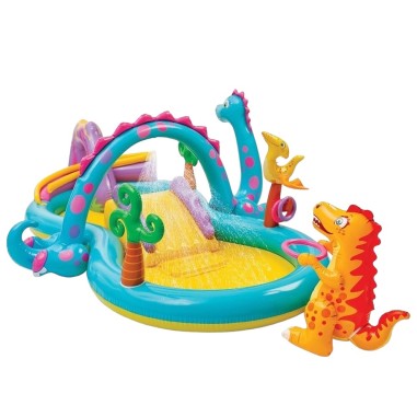 PISCINA INTEX GONFIABILE DINOSAURI CON GIOCO CASCATA CANESTRO SCIVOLO