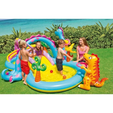 PISCINA INTEX GONFIABILE DINOSAURI CON GIOCO CASCATA CANESTRO SCIVOLO