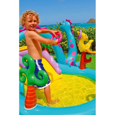 PISCINA INTEX GONFIABILE DINOSAURI CON GIOCO CASCATA CANESTRO SCIVOLO