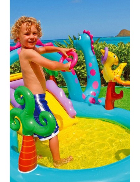 PISCINA INTEX GONFIABILE DINOSAURI CON GIOCO CASCATA CANESTRO SCIVOLO