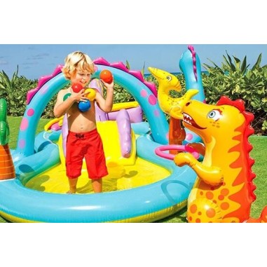 PISCINA INTEX GONFIABILE DINOSAURI CON GIOCO CASCATA CANESTRO SCIVOLO