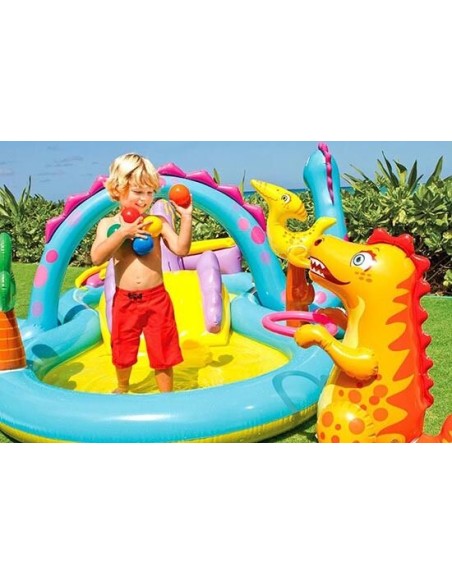 PISCINA INTEX GONFIABILE DINOSAURI CON GIOCO CASCATA CANESTRO SCIVOLO