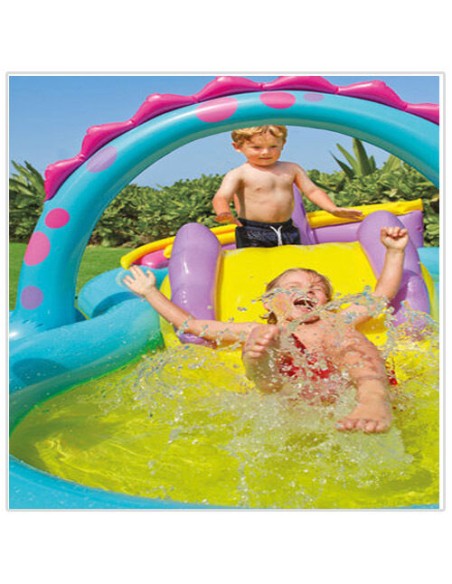 PISCINA INTEX GONFIABILE DINOSAURI CON GIOCO CASCATA CANESTRO SCIVOLO