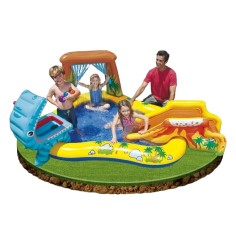 PISCINA GONFIABILE DINOSAURO CON GIOCO CASCATA CANESTRO SCIVOLO INTEX