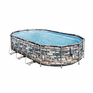 BESTWAY 56719 Piscina 610x366xH122 cm struttura acciaio ovale effetto pietra