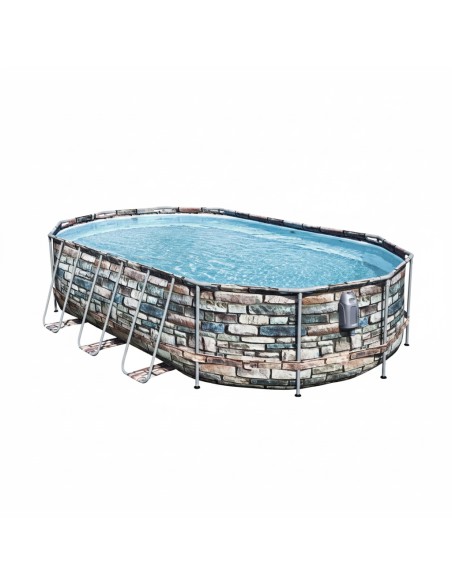 BESTWAY 56719 Piscina 610x366xH122 cm struttura acciaio ovale effetto pietra