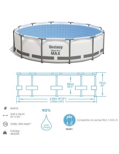 Piscina Fuori Terra  da 305 x H 76 cm con struttura Bestway 56406