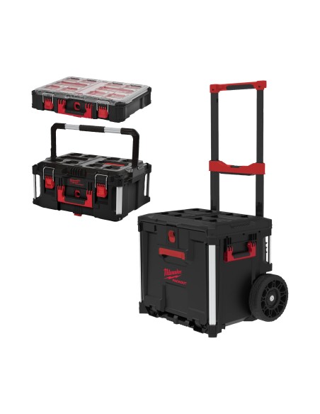 Milwaukee PACKOUT Set 3 Pezzi Cassettiera Ruote 9" Capacità 113kg Modulare