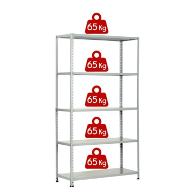 KIT SCAFFALE SCAFFALATURA METALLO 5 RIPIANI CON RINFORZO 100x40x200 GRIGIO 325Kg