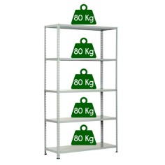 KIT SCAFFALE SCAFFALATURA METALLO 5 RIPIANI CON RINFORZO 100x40x200 GRIGIO 400 Kg