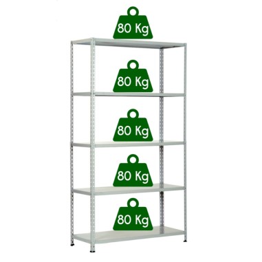 KIT SCAFFALE SCAFFALATURA METALLO 5 RIPIANI CON RINFORZO 100x40x200 GRIGIO 400 Kg