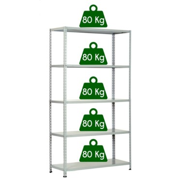 KIT SCAFFALE SCAFFALATURA METALLO 5 RIPIANI CON RINFORZO 90x40x200 GRIGIO 400 Kg