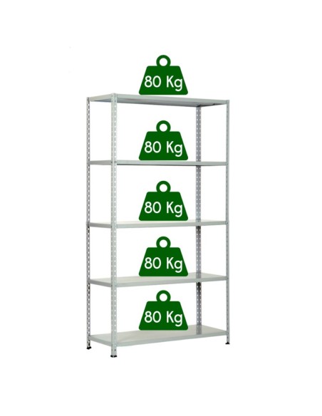 KIT SCAFFALE SCAFFALATURA METALLO 5 RIPIANI CON RINFORZO 90x40x200 GRIGIO 400 Kg