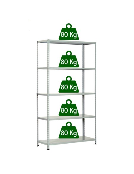 KIT SCAFFALE SCAFFALATURA METALLO 5 RIPIANI CON RINFORZO 80x40x200 GRIGIO 400 Kg