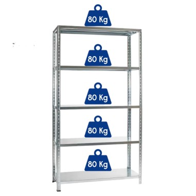 KIT SCAFFALE SCAFFALATURA METALLO ZINCATO 5 RIPIANI RINFORZO 100x40x200 400 Kg