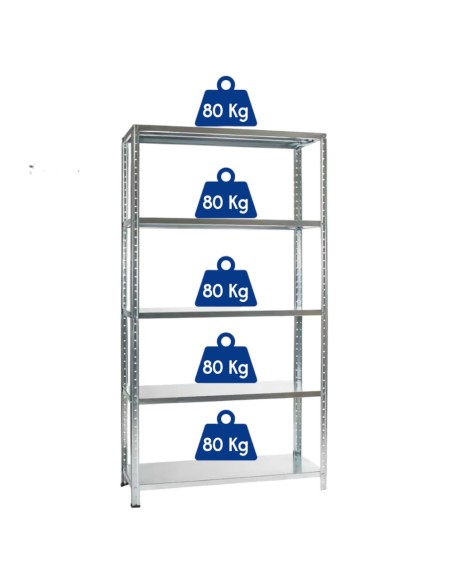 KIT SCAFFALE SCAFFALATURA METALLO ZINCATO 5 RIPIANI RINFORZO 100x40x200 400 Kg