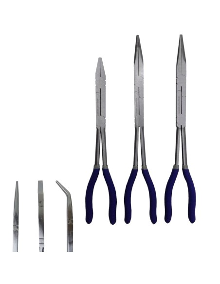 FERVI Set Kit 3 pinze a becchi dritto piatto curvo doppio snodo lunghe