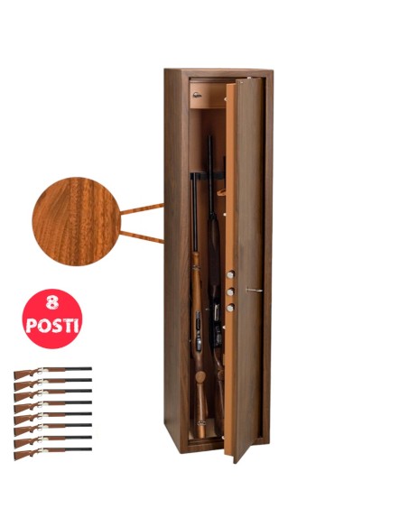 Armadio portafucili 8 POSTI UTILIA blindato effetto legno fuciliera + tesoretto