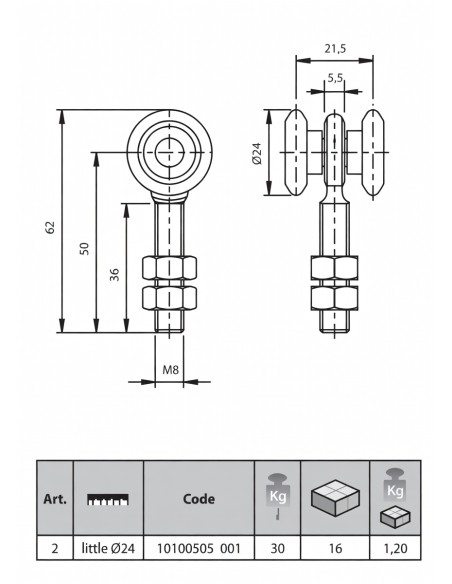 Carrello Comunello 2-P Cancello Scorrevole 2 Ruote Nylon Cuscinetto Piccolo Ø24