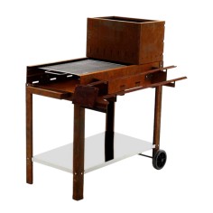 Barbecue a legna e carbone completamente in corten piano cottura inox
