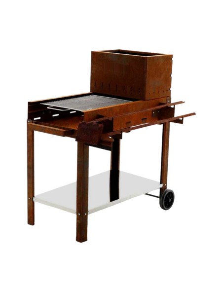 Barbecue a legna e carbone completamente in corten piano cottura inox