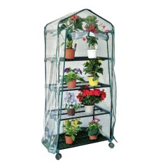 Serra da Balcone Giardino Terrazza Acciaio 4 Ripiani Telo PVC Con Ruote Cerniera