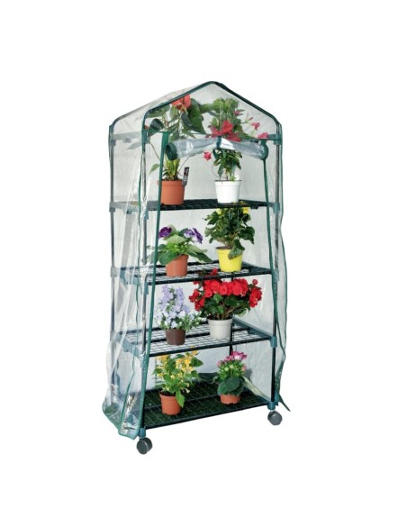 Serra da Balcone Giardino Terrazza Acciaio 4 Ripiani Telo PVC Con Ruote Cerniera