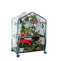 Serra da Balcone Giardino Terrazza Acciaio 2 Ripiani Telo PVC Con Ruote Cerniera