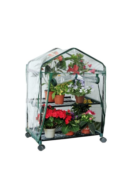 Serra da Balcone Giardino Terrazza Acciaio 2 Ripiani Telo PVC Con Ruote Cerniera
