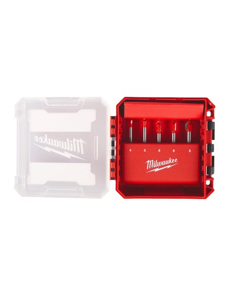 Milwaukee Set 5 Punte Vetro e Piastrelle ⌀4-⌀8 mm Carburo Codolo Multi-Flat