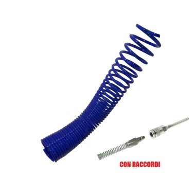 TUBO ARIA COMPRESSA SPIRALATO A SPIRALE A MOLLA IN POLIAMMIDE BLU CON RACCORDI