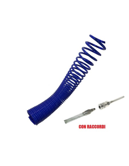 TUBO ARIA COMPRESSA SPIRALATO A SPIRALE A MOLLA IN POLIAMMIDE BLU CON RACCORDI