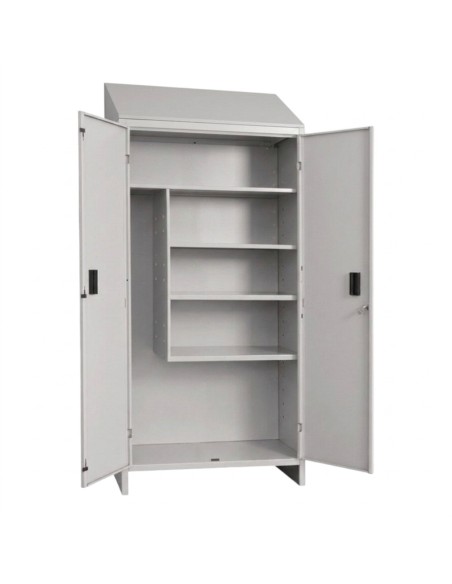 Armadio Portascope PRATIKO 80x40x179 cm Metallo Grigio 2 Ante + Tetto Inclinato