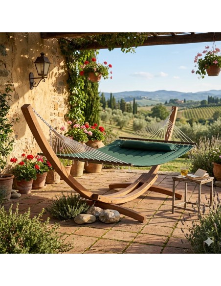 Xone Soledad Amaca da Giardino Legno di Larice 420x120x130 cm con Cuscino Imbottito