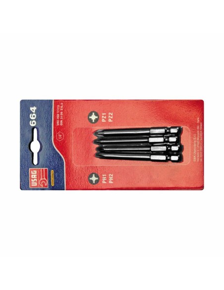 USAG 664 S4/75 Set 4 Inserti Avvitatore 1/4 PH PZ 75mm Blister Professionale