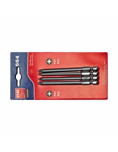 USAG 664 S4/100 Set 4 Inserti Avvitatore 1/4 PH PZ 100mm Blister Professionale