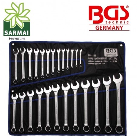 Serie chiavi combinate 25 pz CHROME VANADIUM professionale stella fissa BGS 1196
