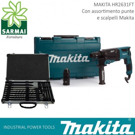 Makita HR2631FT12 SDS-PLUS TRAPANO TASSELLATORE 800W + punte e doppio mandrino
