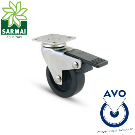 Ruota AVO 220BIS 80x24 rivestimento in gomma nucleo plastica girevole con freno