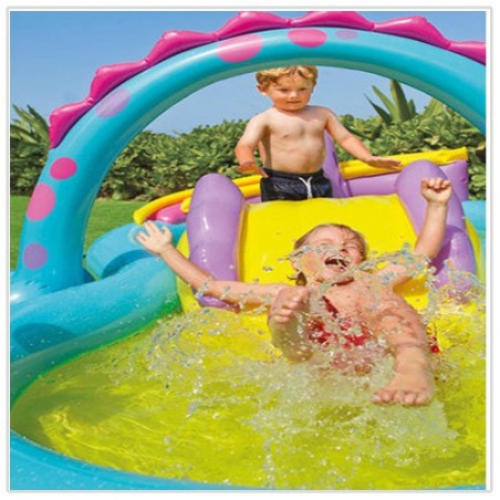 PISCINA INTEX 57135 GONFIABILE DINOSAURI CON GIOCO CASCATA CANESTRO SCIVOLO BAMBINO