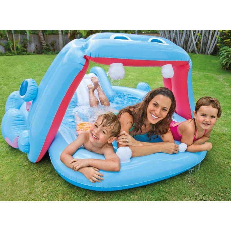 Intex Piscina fuoriterra Ippopotamo Gonfiabile Bambino gioco con scivolo 221 cm