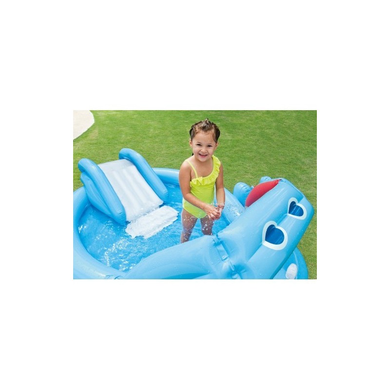 Intex Piscina fuoriterra Ippopotamo Gonfiabile Bambino gioco con scivolo 221 cm