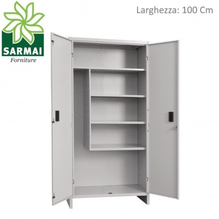 ARMADIO PORTASCOPE 100 x 40 x H179 Cm ARMADIETTO METALLO GRIGIO 2 ANTE