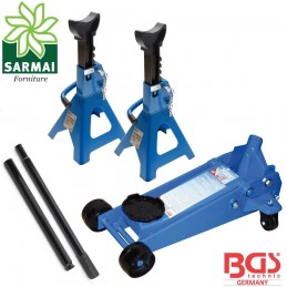 BGS 9248 3015 Kit carrello cric martinetto idraulico + colonnette cavalletti