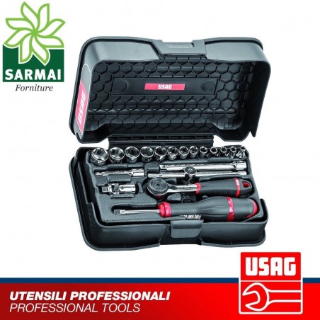 USAG 606 1/4 EA Assortimento 19 pezzi in cassetta ABS bussole cricchetto snodo