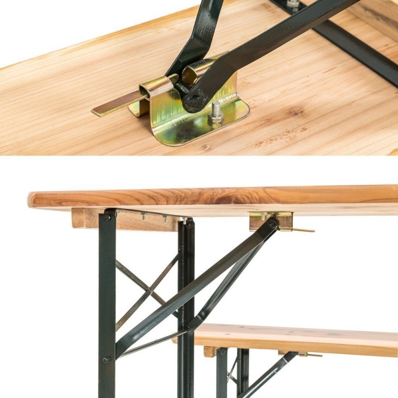 SET BIRRERIA TAVOLO  2 PANCHE RICHIUDIBILI IN LEGNO 220X70XH76 GIARDINO 3 GAMBE
