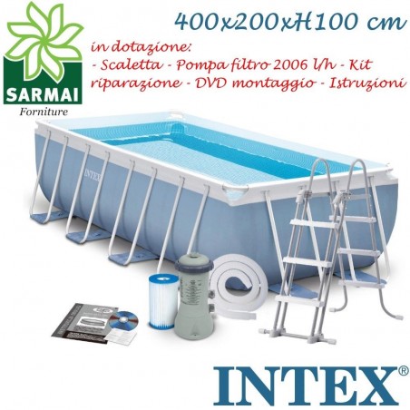 INTEX 26788 PISCINA FUORITERRA PRISMA FRAME RETTANGOLARE 400x200x100 CON POMPA FILTRO