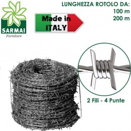 ROTOLO FILO ZINCATO SPINATO 2 FILI 4 PUNTE 1,8 mm RECINTO ANIMALI SELVATICI