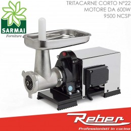 REBER 9500 NCSP Tritacarne corto n° 22 elettrico 600W 0,8 HP piatto in inox